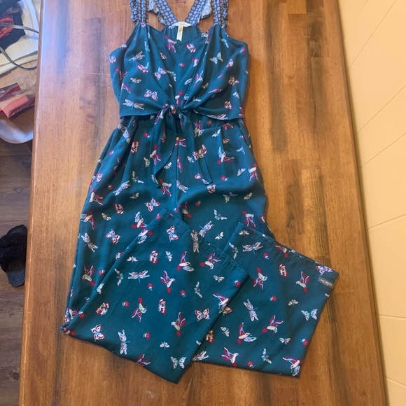 Matilda Jane Evergreen Dream Jumpsuit Small Green Pockets ruffle straps pants - Picture 3 of 11